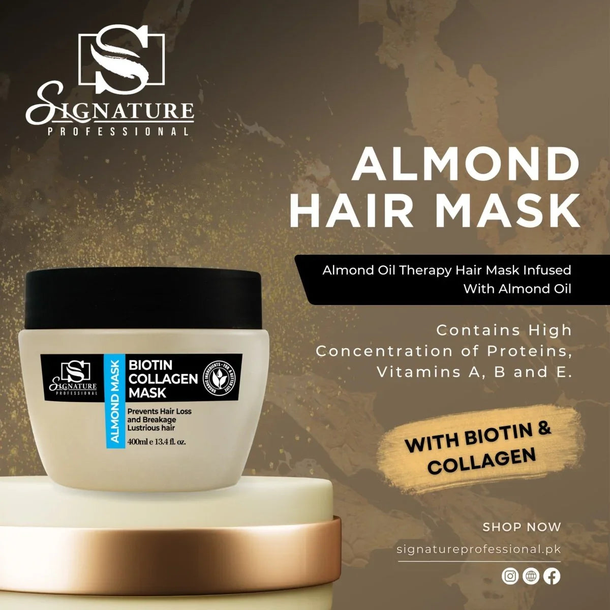 Signature Almond Oil Hair Mask (Biotin& Collagen) - 400ml for hair and skin care
